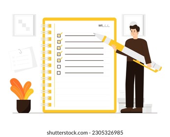 A man is writing on a notebook concept illustration