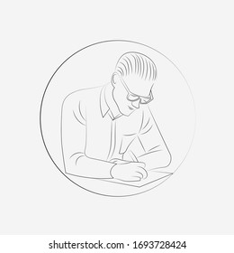 hombre que escribe en un vector de papel con diseño de línea ilustración plana 
