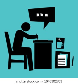 Man Writing on Table Retro Style Pop Illustration