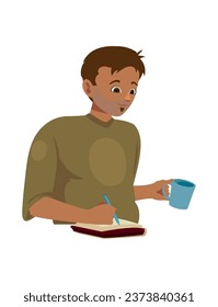 hombre escribiendo con un bolígrafo aislado