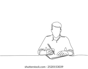 A man writing with pen line drawing continuous line art vector illustration