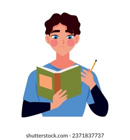 man writing with a pencil illustration isolated