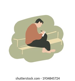 Man Writing and Sitting, Hand Drawn Clipart Illustration, Vector EPS 10.
