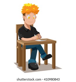 Man Writing Table Thinking Idea Vector
