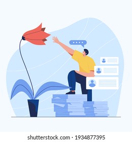 man writing web template, cartoon style Screen web template for mobile phone, landing page, template, UI, web, mobile app, poster, banner, flat Vector illustration