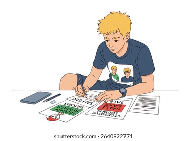 Man writing, working at a desk, paperwork