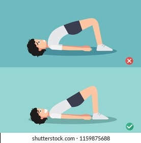 man wrong and right back strengthening exercises posture,vector illustration