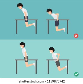 man wrong and right tricep dip posture,vector illustration