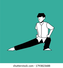 Man in wushu kung fu stance concept vector illustration. Young man sport character design