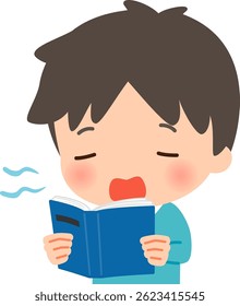 Man yawning while reading a book
