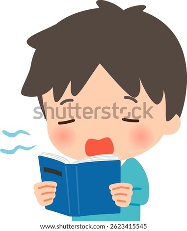 Man yawning while reading a book