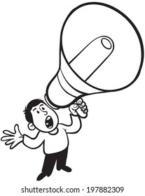 Man yelling by megaphone