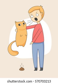 Man yelling at the cat. Vector illustration