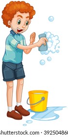 Man with yellow bucket and cleaning sponge illustration
