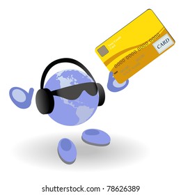 The man with a yellow credit card on a white background