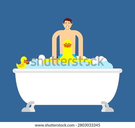 man with yellow glasses relaxing in a white bathtub filled with bubbles. Concept of personal hygiene, self-care, and evening relaxation.