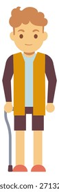 A man in a yellow jacket is holding a cane