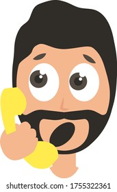 Man with yellow telephone, illustration, vector on white background