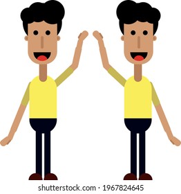 Man in yellow t-shirt waving hand vector image