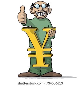 man with yen sign
