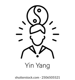 Man with yin yang sign, line icon 