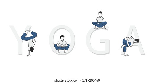man Yoga cartoon vector isolate outline collection of yoga pose 