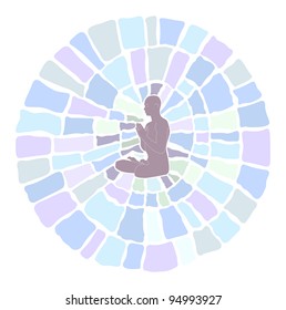 man of yoga does praying meditation on color background