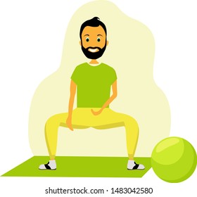 A man in a yoga pose, doing yoga asana, sport training and meditation. Male character in flat style, vector illustration isolated on white background.