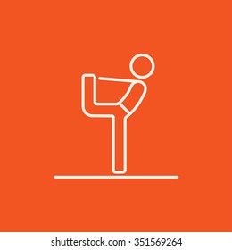 Man in yoga pose nataradzhasana line icon for web, mobile and infographics. Vector white icon isolated on red background.