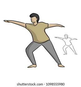 man yoga poses vector illustration sketch doodle hand drawn with black lines isolated on white background