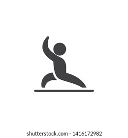 Man yoga, position vector icon. filled flat sign for mobile concept and web design. Man practice exercise glyph icon. Sport, Healthy lifestyle symbol, logo illustration. Vector graphics