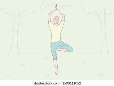 Man yoga.Hand drawn style vector design illustrations.