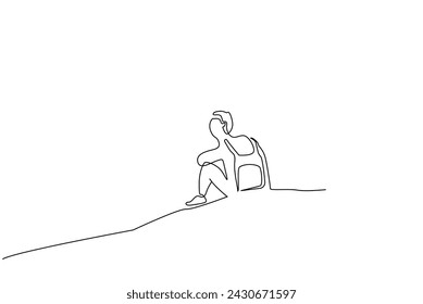 Mann Junge Erkundung Rucksack Natur Ruhe Sitzen Blick auf eine Linie Kunst Design