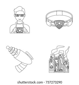 Man, young, glasses, and other web icon in outline style. Superman, belt, gun icons in set collection.