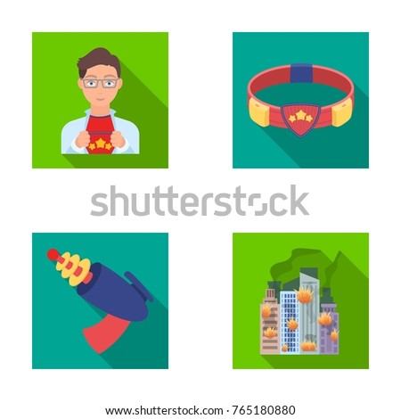 Man, young, glasses, and other web icon in flat style. Superman, belt, gun icons in set collection.