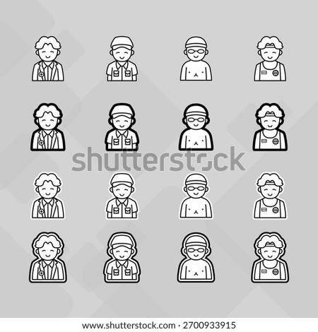 Man young old boy Avatar photo profile picture image icon set collection Vector Silhouettes flat sytle