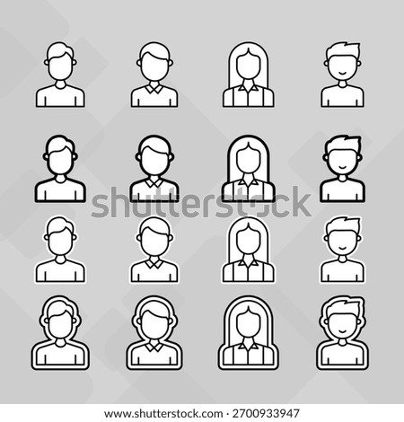 Man young old boy Avatar photo profile picture image icon set collection Vector Silhouettes flat sytle