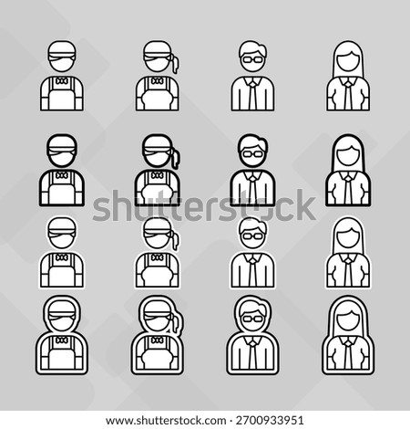 Man young old boy Avatar photo profile picture image icon set collection Vector Silhouettes flat sytle