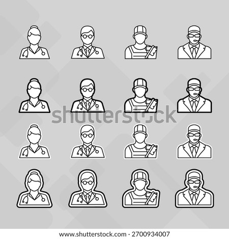 Man young old boy Avatar photo profile picture image icon set collection Vector Silhouettes flat sytle