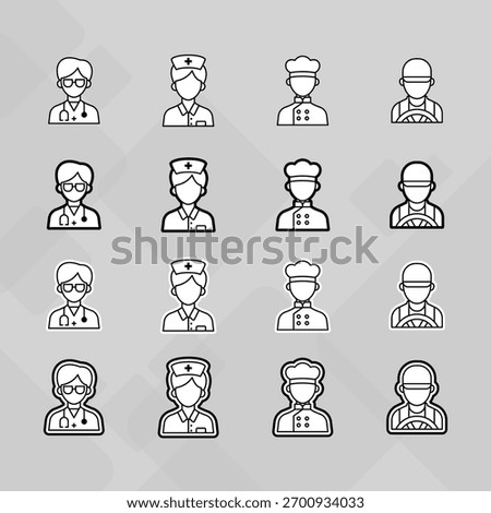 Man young old boy Avatar photo profile picture image icon set collection Vector Silhouettes flat sytle
