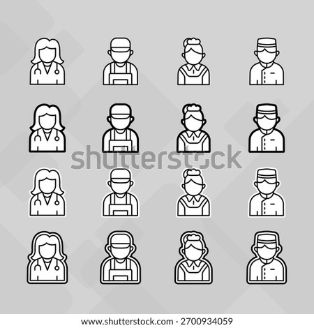 Man young old boy Avatar photo profile picture image icon set collection Vector Silhouettes flat sytle