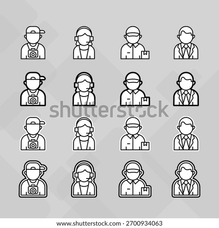 Man young old boy Avatar photo profile picture image icon set collection Vector Silhouettes flat sytle