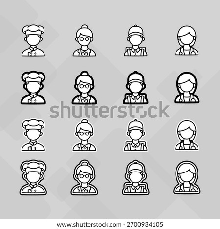 Man young old boy Avatar photo profile picture image icon set collection Vector Silhouettes flat sytle