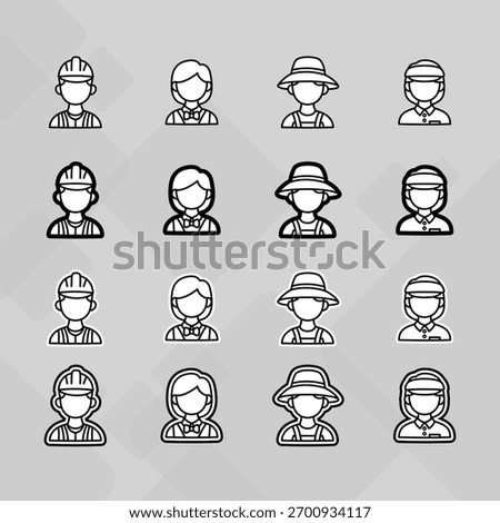 Man young old boy Avatar photo profile picture image icon set collection Vector Silhouettes flat sytle