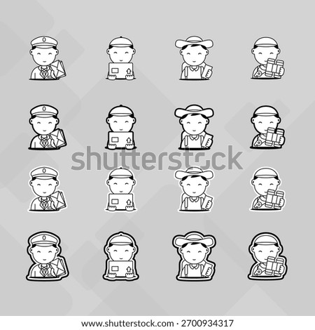 Man young old boy Avatar photo profile picture image icon set collection Vector Silhouettes flat sytle	
