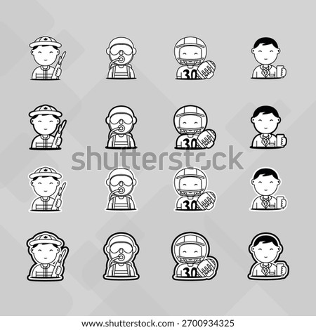 Man young old boy Avatar photo profile picture image icon set collection Vector Silhouettes flat sytle	

