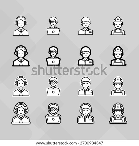 Man young old boy Avatar photo profile picture image icon set collection Vector Silhouettes flat sytle	
