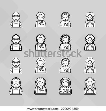 Man young old boy Avatar photo profile picture image icon set collection Vector Silhouettes flat sytle	
