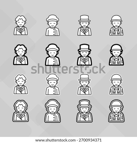 Man young old boy Avatar photo profile picture image icon set collection Vector Silhouettes flat sytle	
