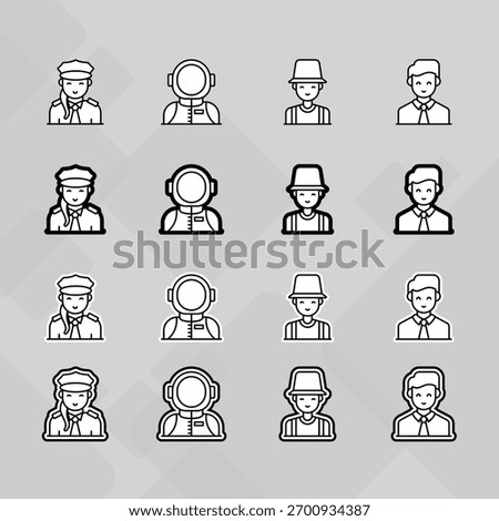 Man young old boy Avatar photo profile picture image icon set collection Vector Silhouettes flat sytle	
